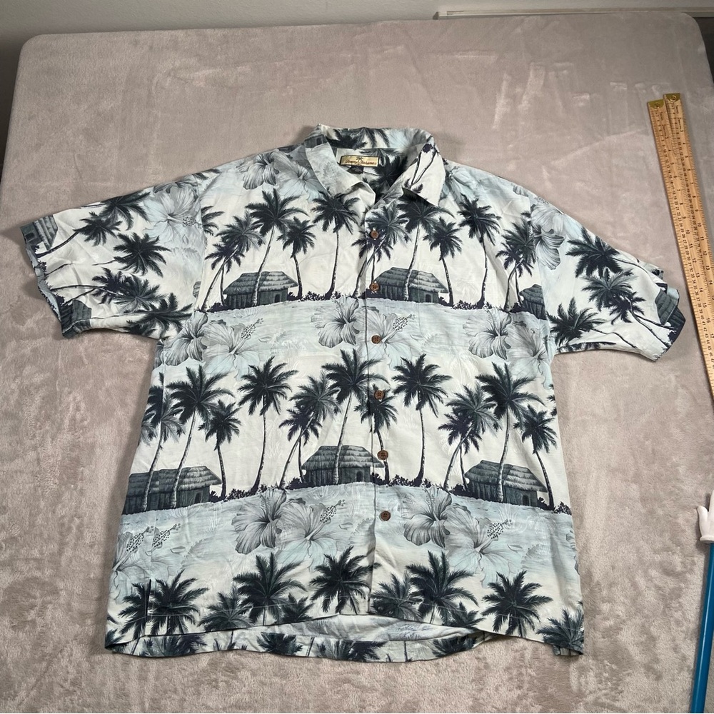 Tommy Bahama Silk Hawaiian Shirt Palm Trees XL